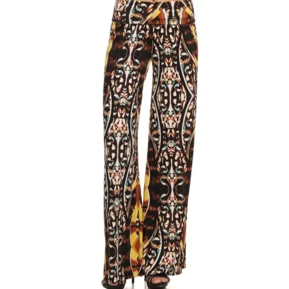 Yelete Pants - Yelete Multicolor Wide-Leg Printed Palazzo Pants